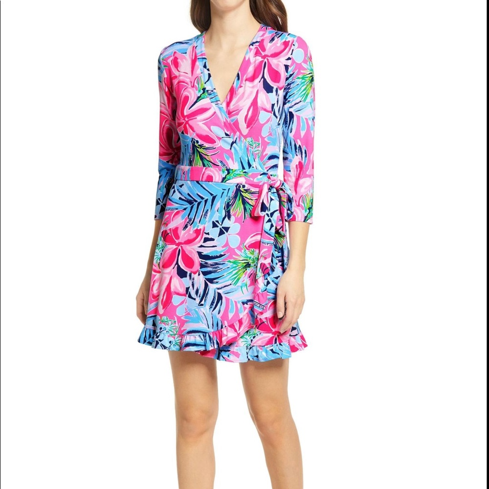 NWT Lilly Pulitzer Jessalynne Wrap Romper Dress Cockatoo Pretty in Pink Sz Small